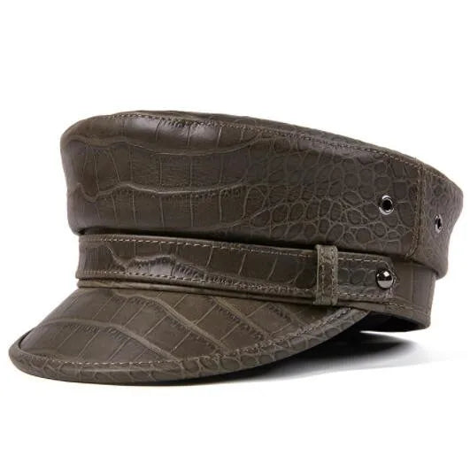 Stunning Natural Leather Military Style Cap