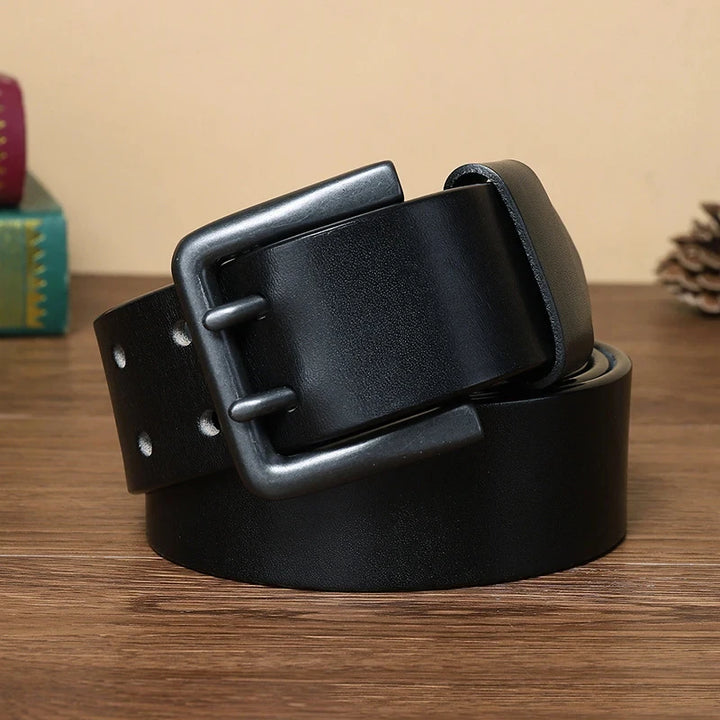 Double Pin Buckle Cowhide Leather Belt