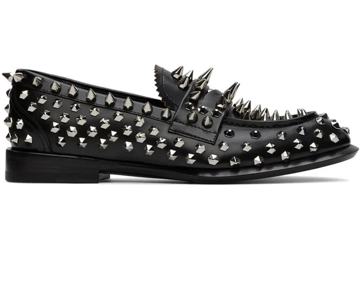 Stylish Studs Spike Slip-On Leather Loafers