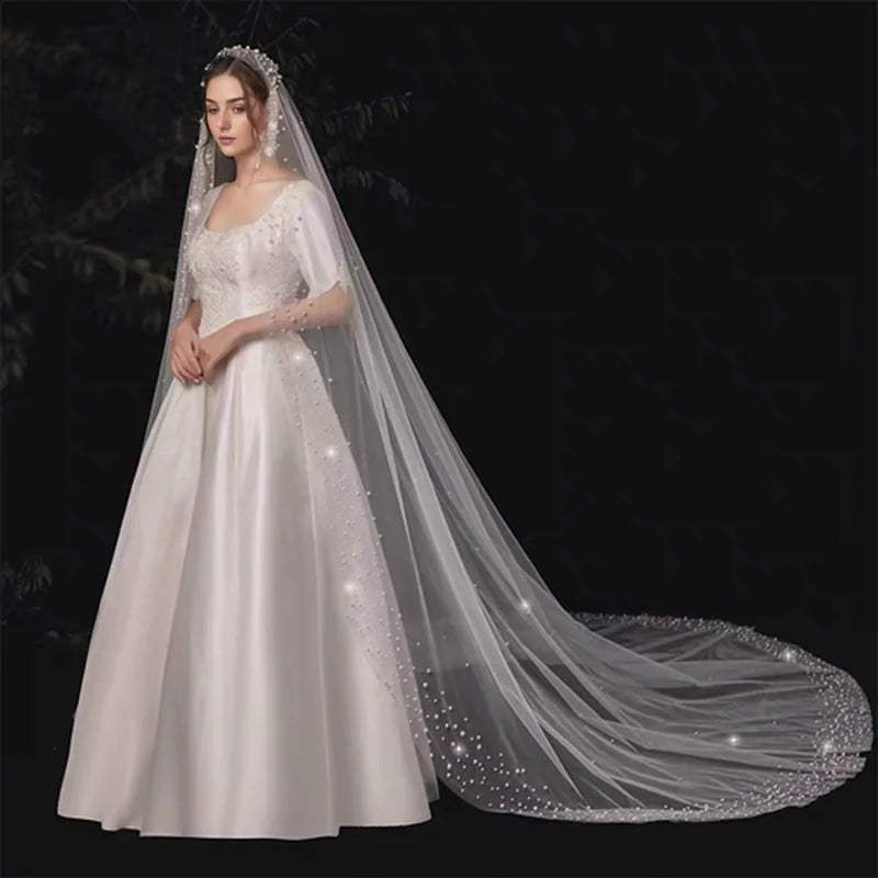 Royal Beaded Pearl Wedding Veil