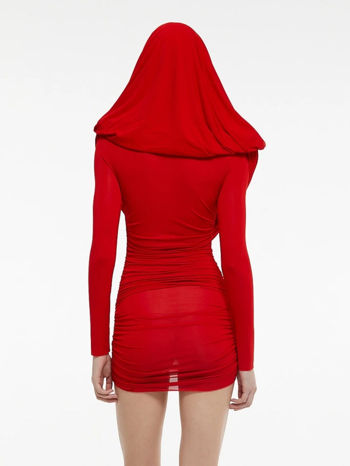 Swinging Collar Hooded Woman's Mini Dress
