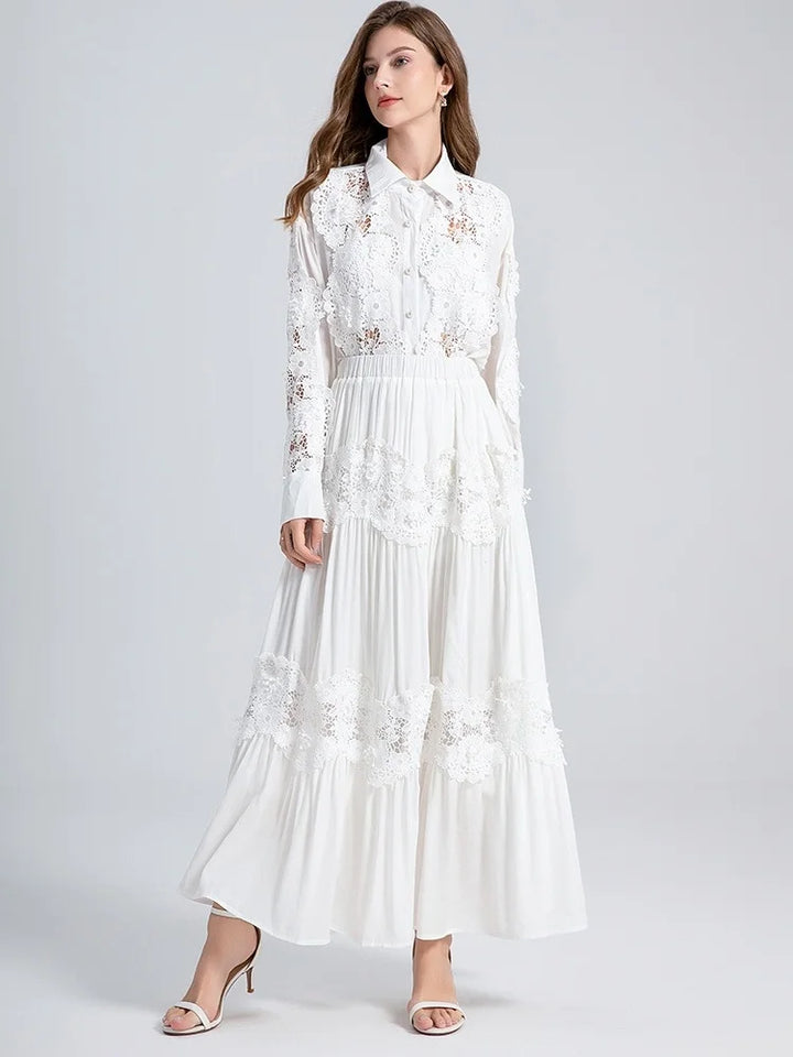 High-End Two-Piece Hollow Out Lace Skirt Outfit