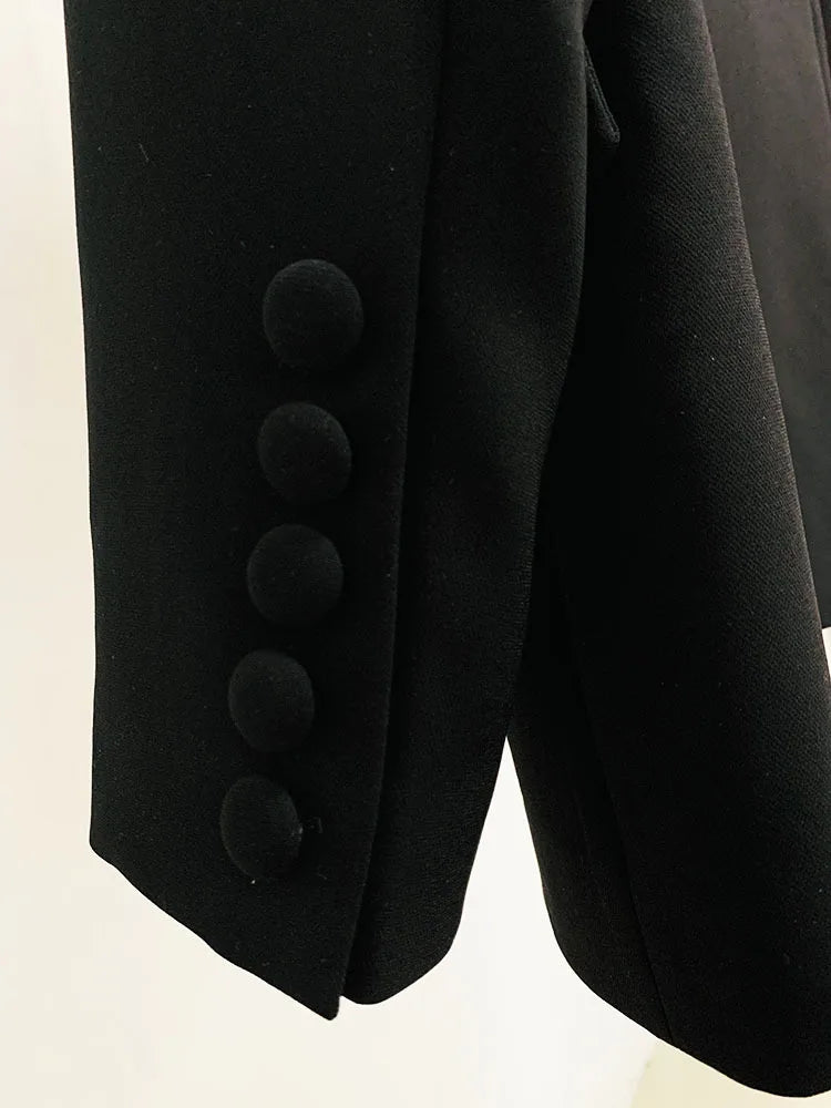 Black Shinny Notched Slim Blazer