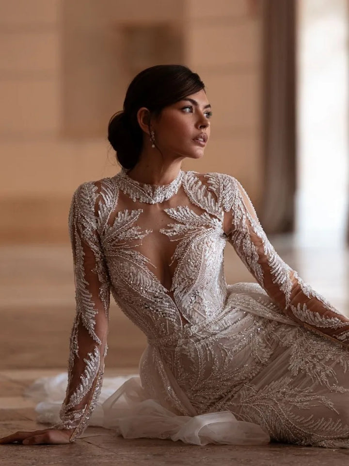 Modern Sparkly Sequins Arabic Bridal Dress