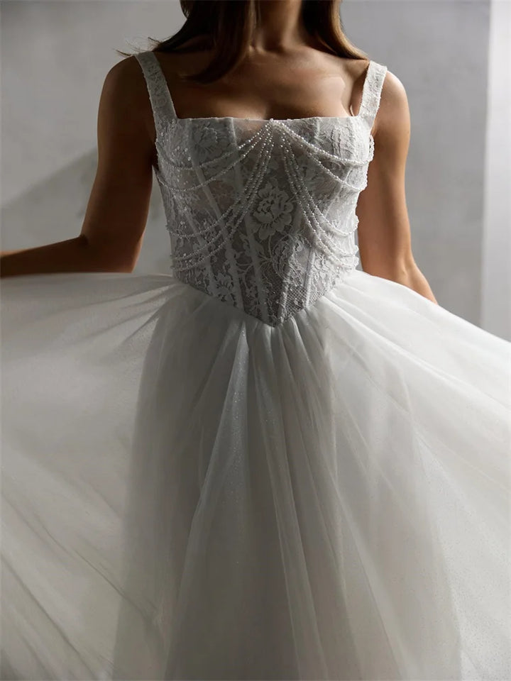 Exquisite Modern Thin Straps Bridal Gown
