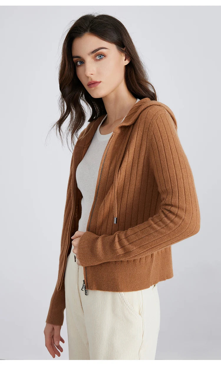 Premium Cashmere Hooded Cardigan