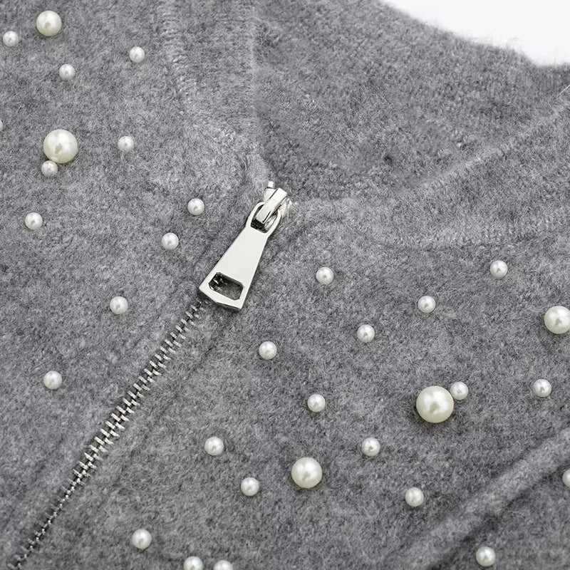 Sleek Pearl-Knit Cardigan Sweater