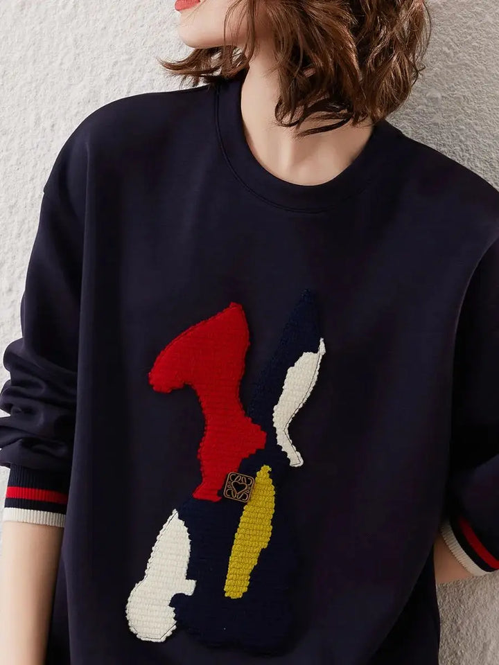 Embroidered Casual Pullover Loose Sweatshirt