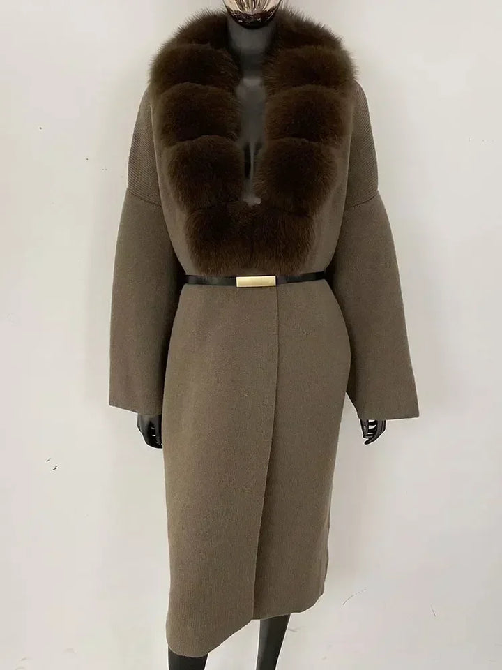 Alluring Detachable Real Fur Collar Coat
