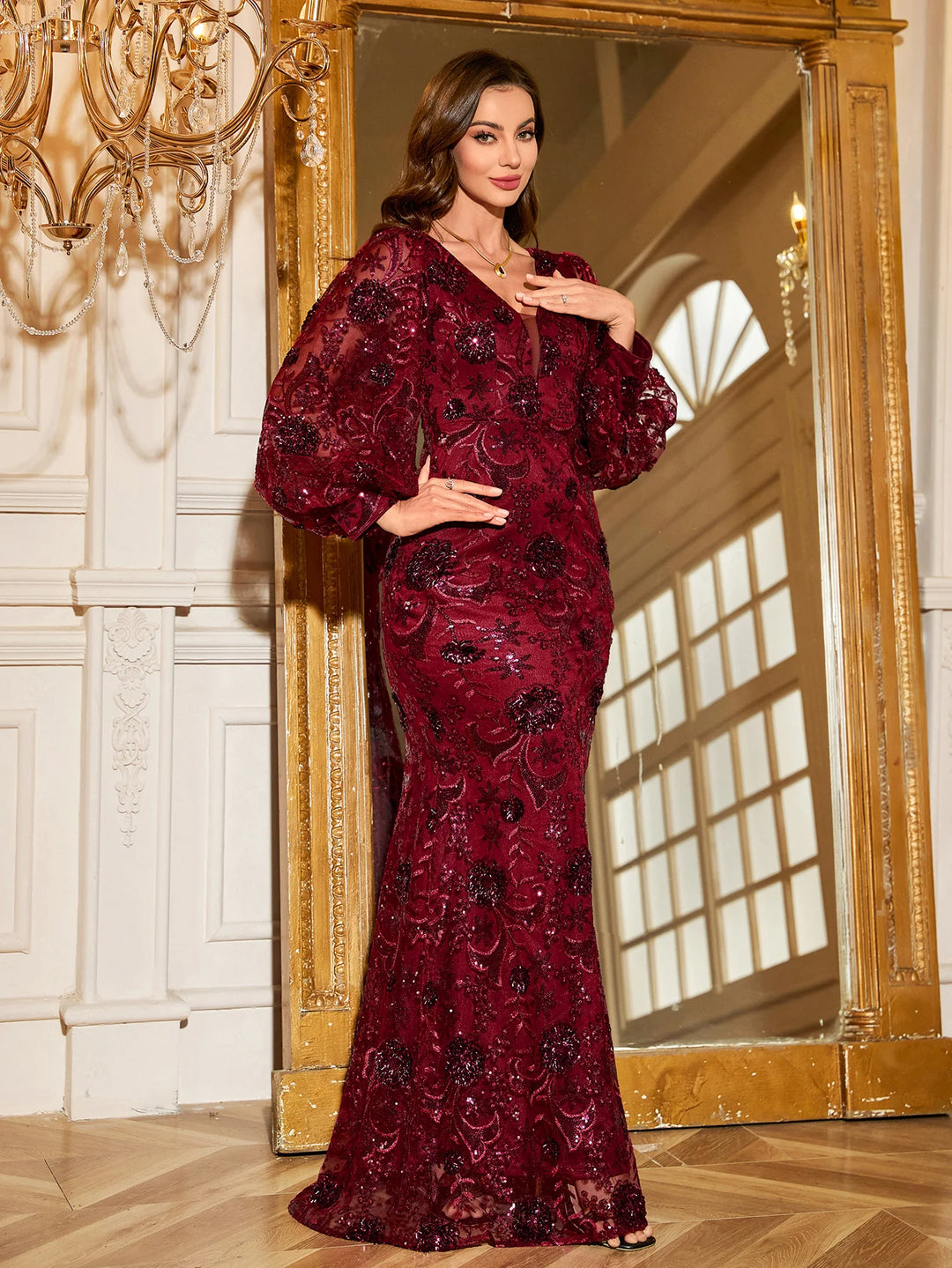 Glamorous Floral Sequins Party Dress