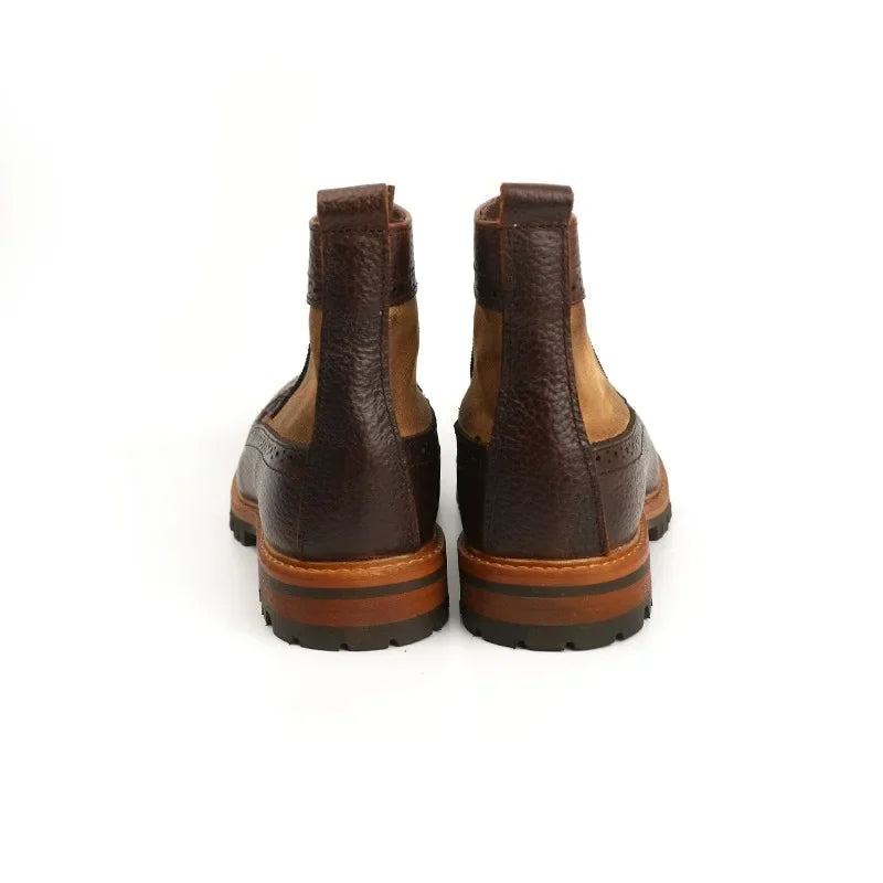 Handcrafted Round Toe Tooling Brogue Shoes