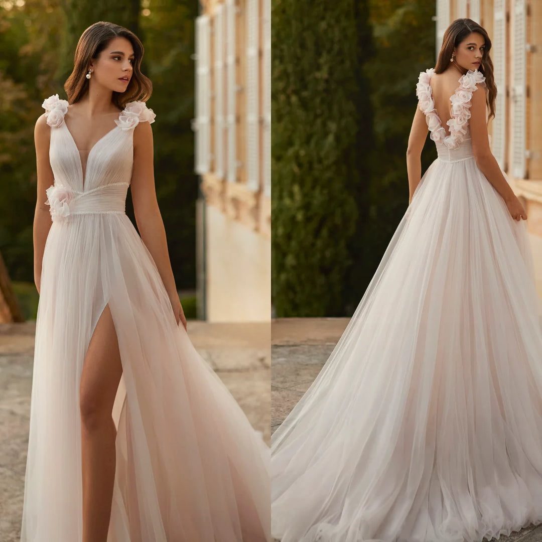 Light Luxury Floral Tulle Wedding Dress