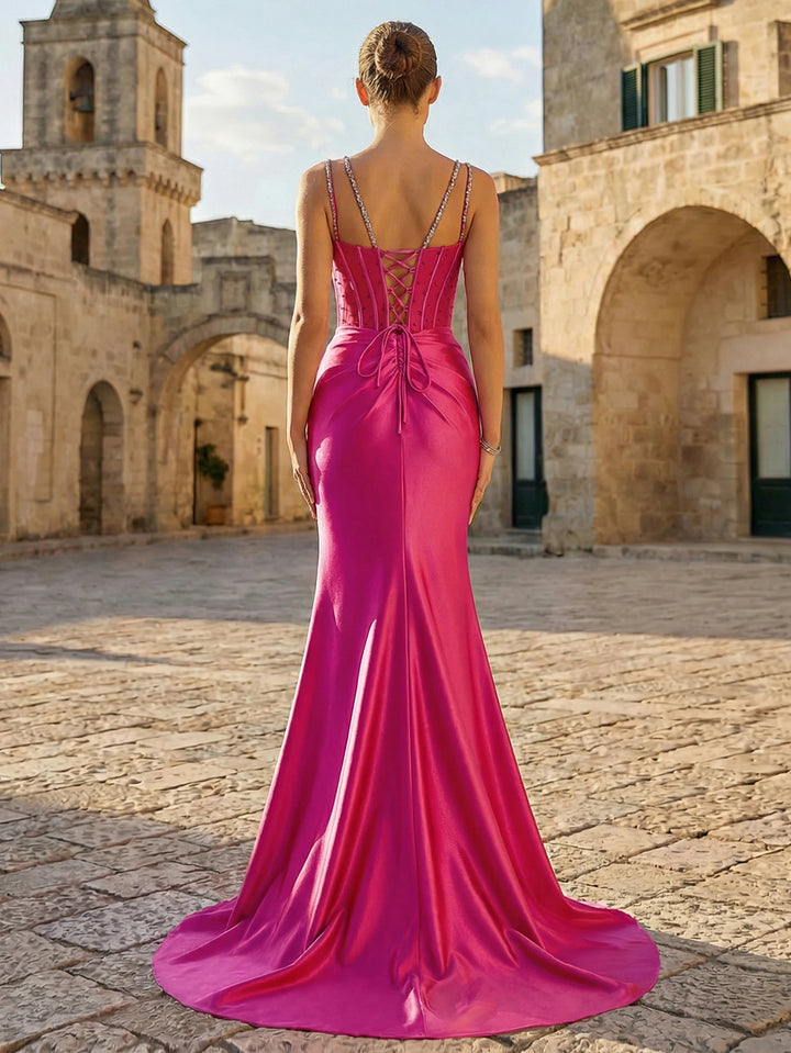 Lovely Beaded Plunge Evening Party Dress