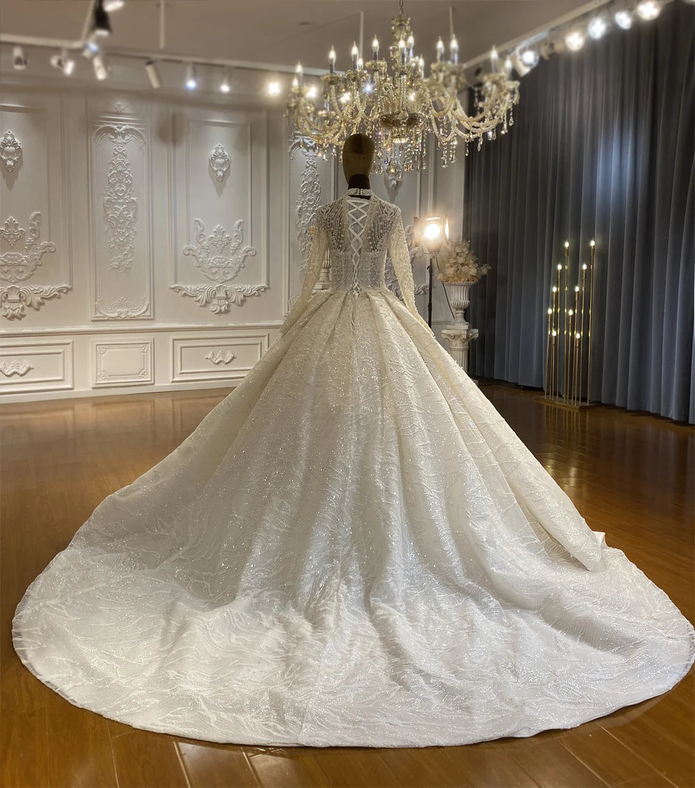 Modest Full Cover Arabian Lace Bridal Dress