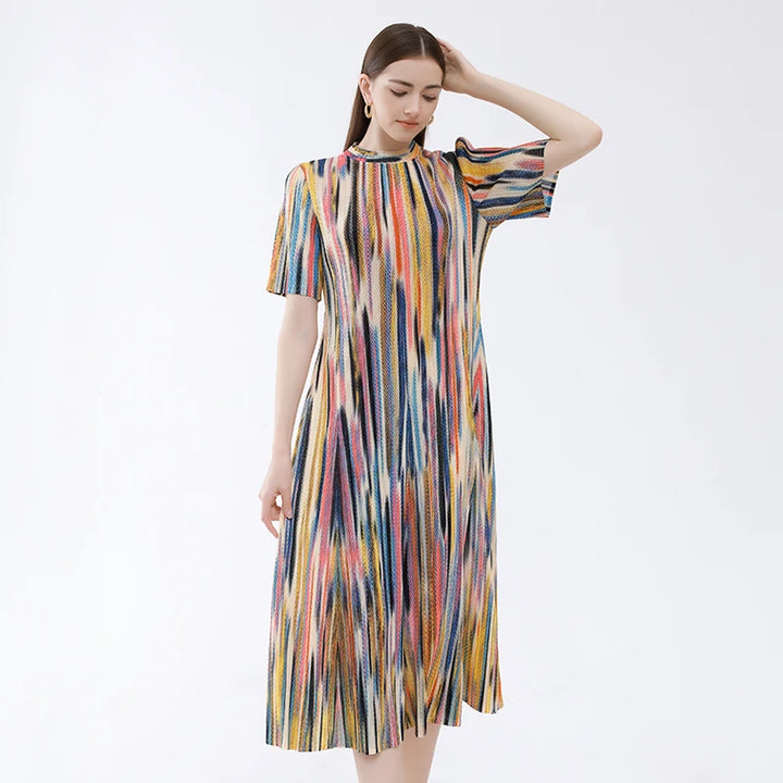 Half High Collar Pleated Dress