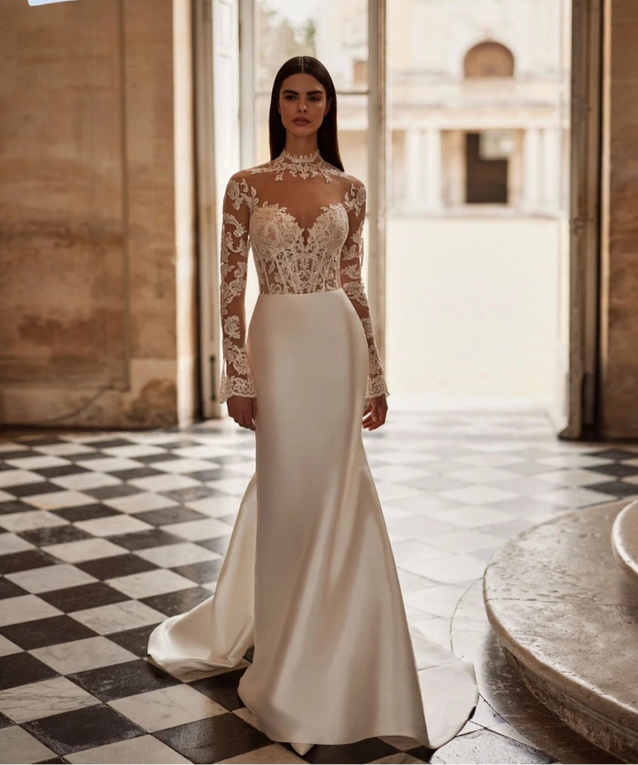 Vogue Lace High Neck Dreamy Bridal Dress