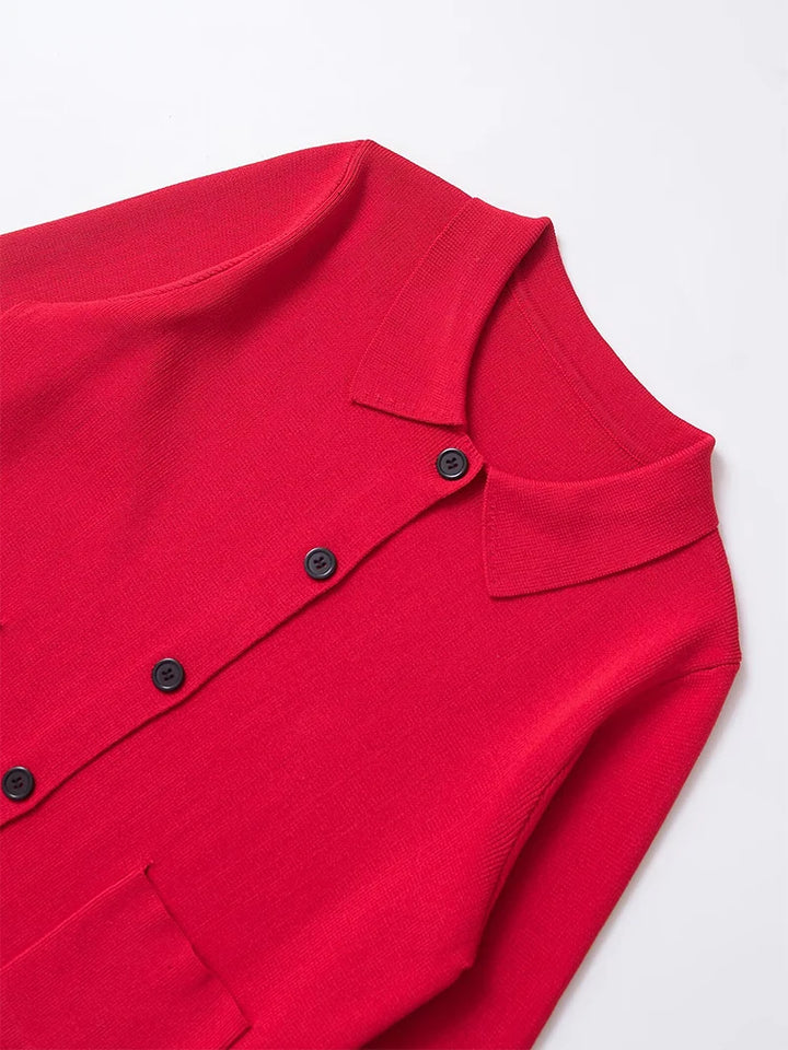 Elegant Lapel Knitted Warm Cardigan