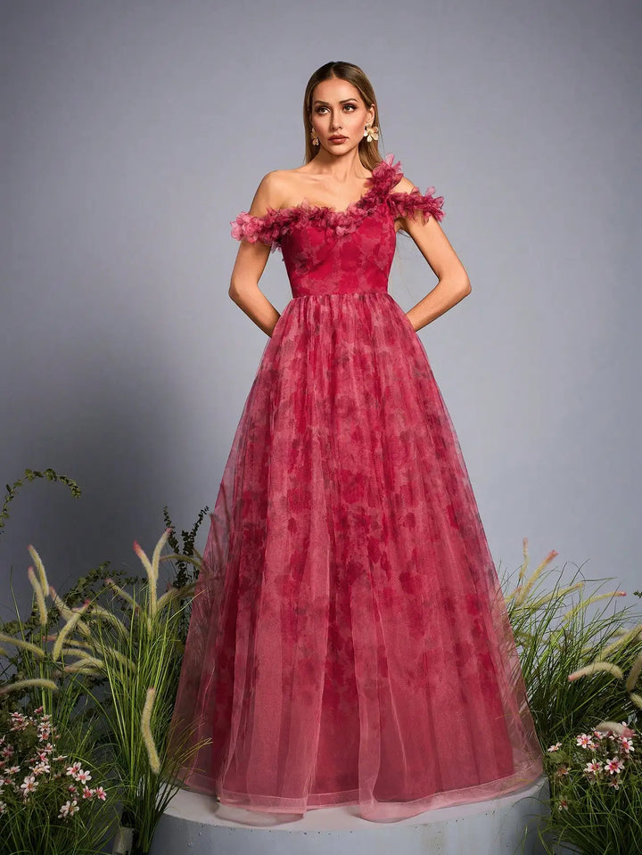 Chic Mesh One Shoulder Evening Party Dress