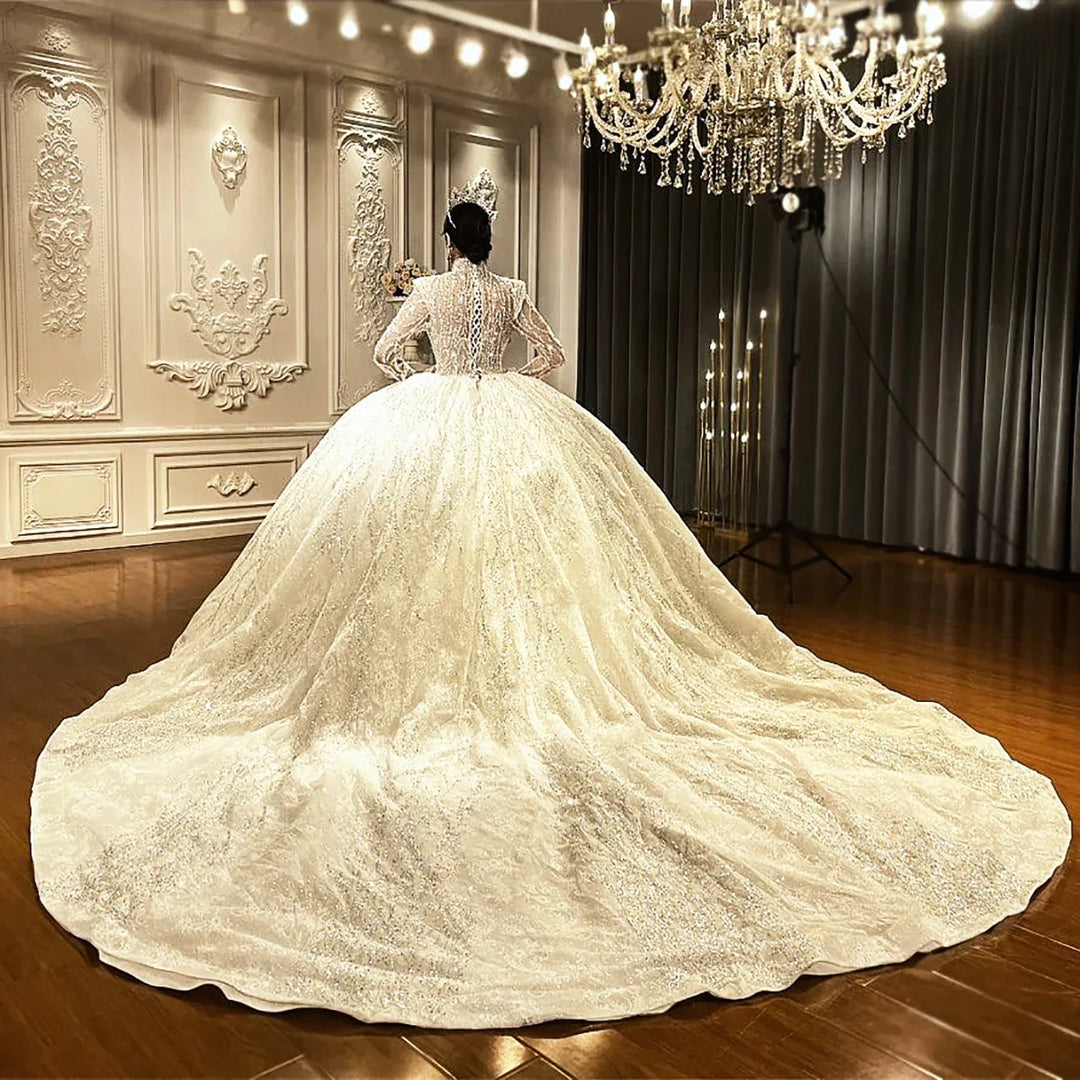 Wonderful Glitter Sequins Arabic Bridal Gown