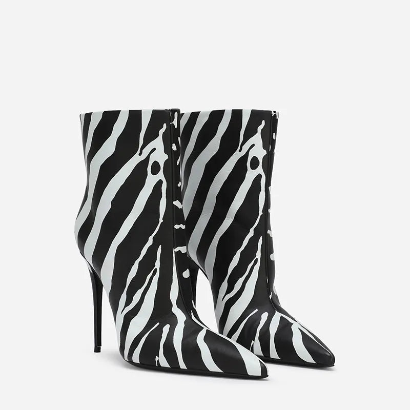 Black and White Stripe Women's Ankle Boots