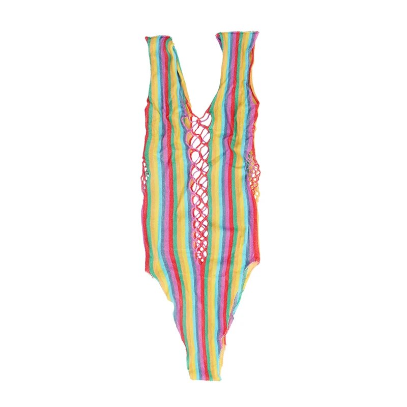 Rainbow Fishnet Plus Size Women's Leotard Bodysuit