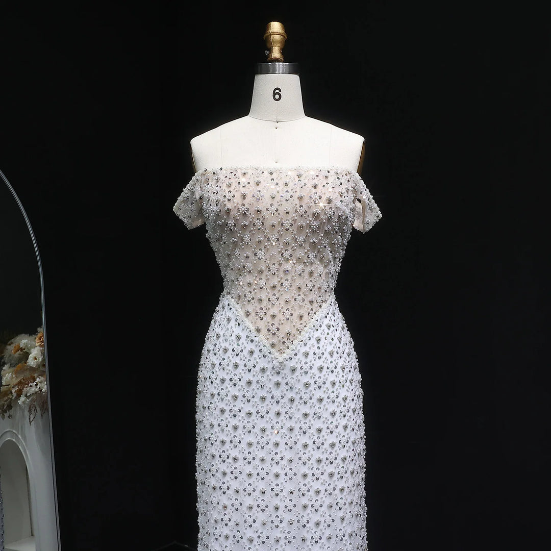 Sweet Heavy Beaded Pearls Evening Dress