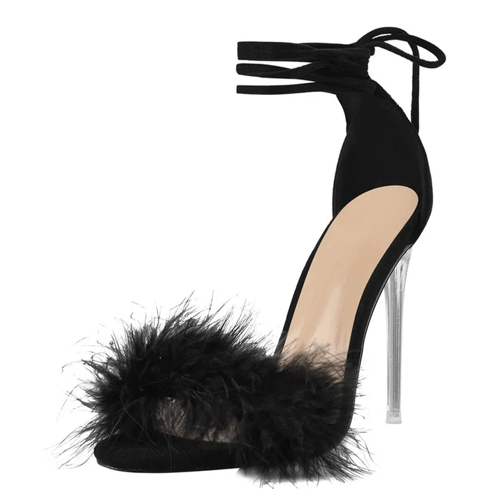 Fur Feather Transparent Sandals