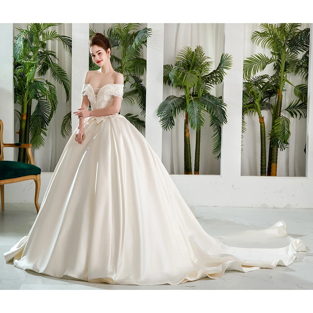 Total Appeal Off-Shoulder Satin Wedding Dress