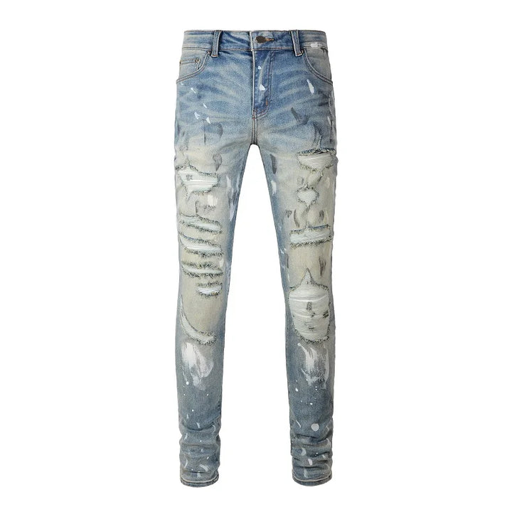 Stylish Distressed Painted Denim Jeans Pants