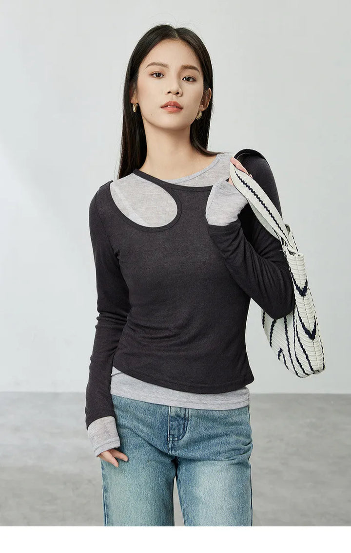 Contrast Spliced Slim Pullover Sweater