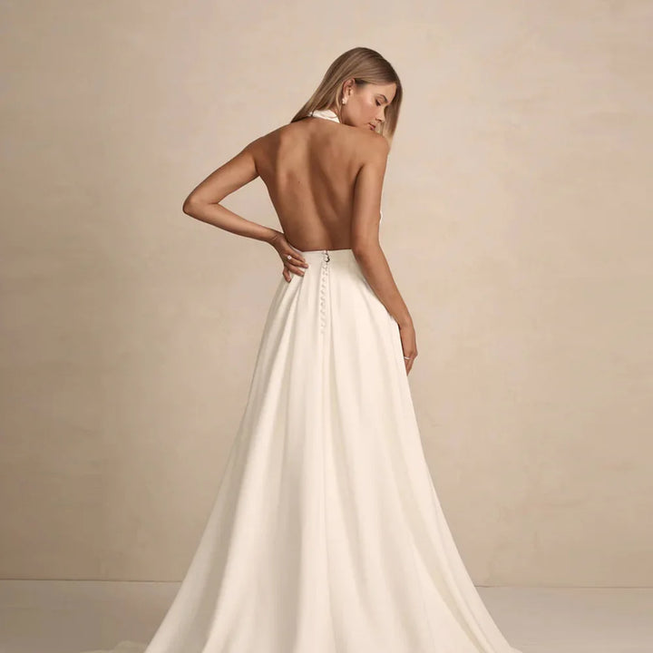 Stunning Halter Crepe Wedding Gown