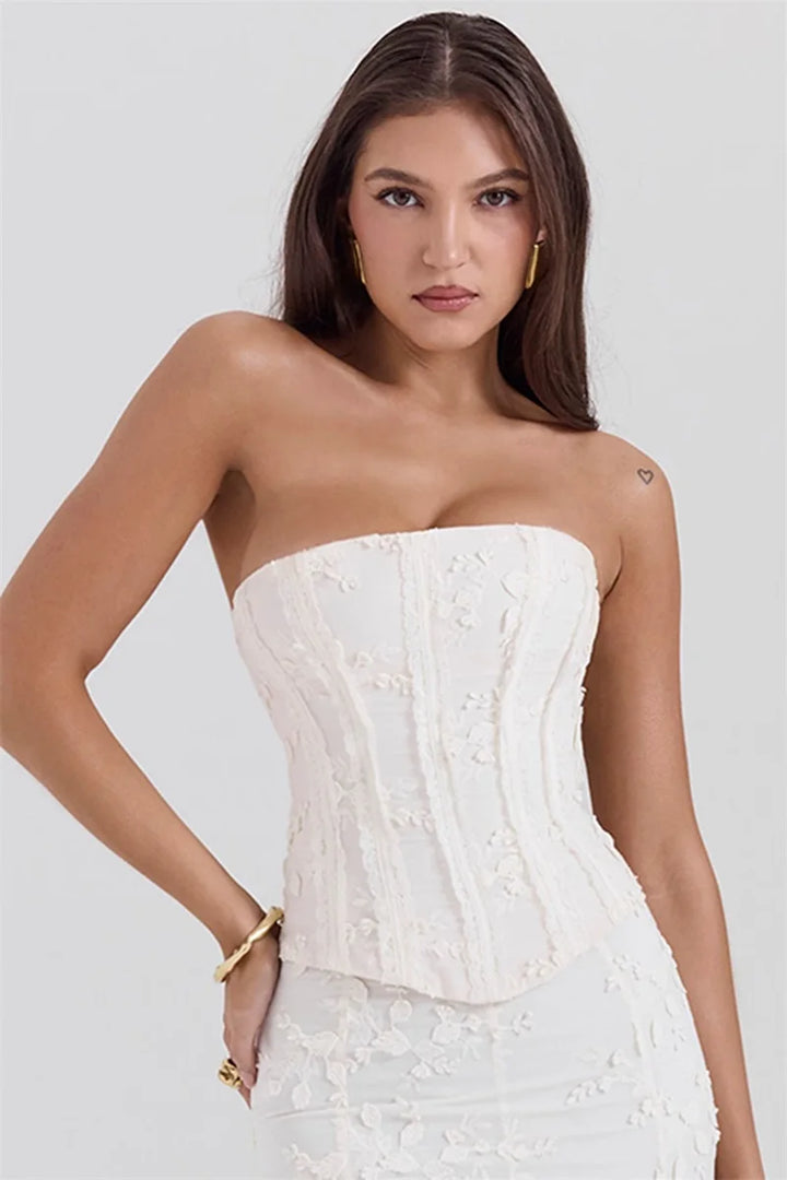 Embroidery Lace-Up 2-Piece Skirt Suit