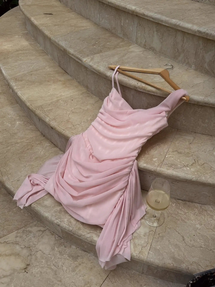 Stunning Ruched Cowl Neck Mini Dress