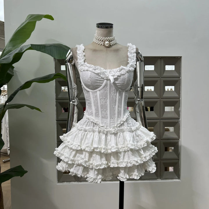 Graceful Belted Three-Piece Short Skirt Dress