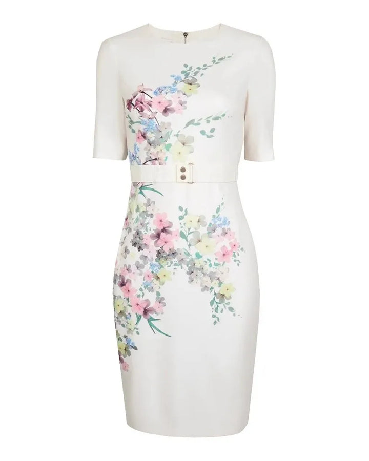 Spring Blossoms Short-Sleeved Formal Dress