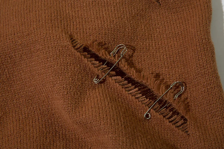 Vintage Pin Ripped Hole Women Jumper