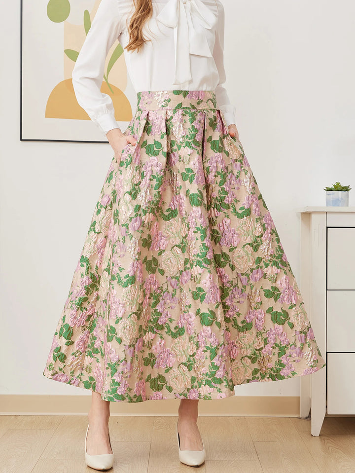 Charming Pleated Jacquard Skirt Suit