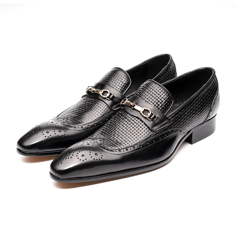 Elegant Metal Buckles Leather Loafers