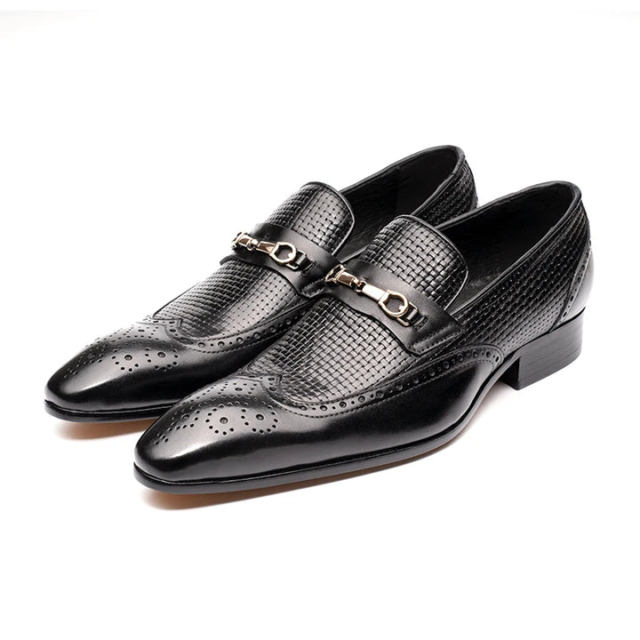 Elegant Metal Buckles Leather Loafers