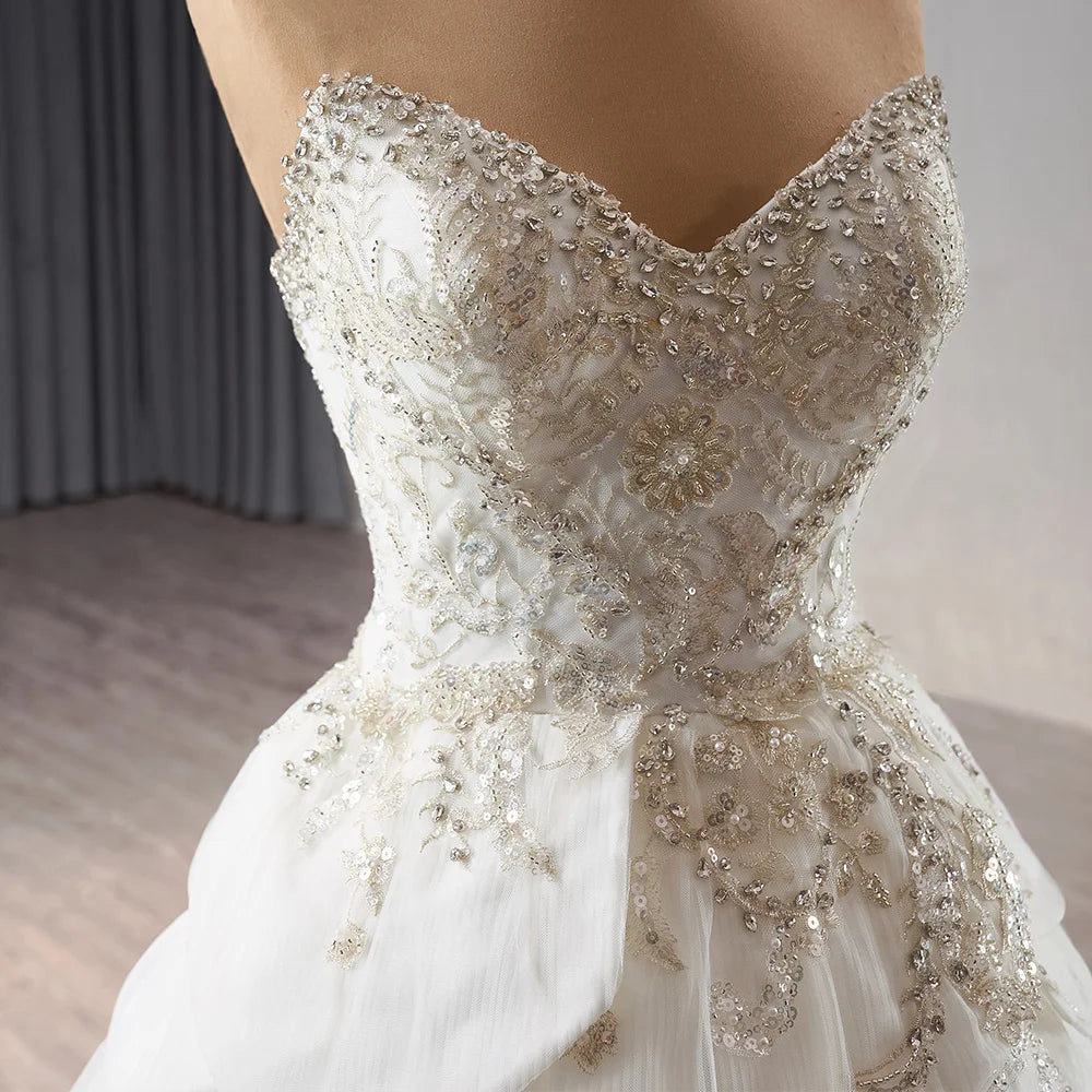 Luxury Pearls Split Wedding Gown