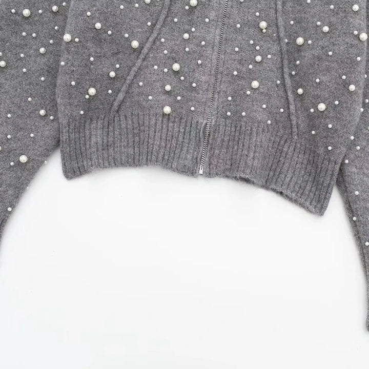 Sleek Pearl-Knit Cardigan Sweater
