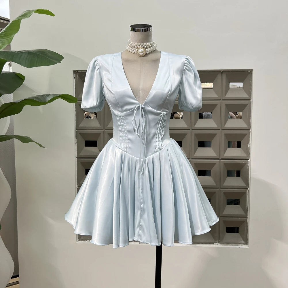 Stylish Satin Low Cut Mini Cocktail Dress