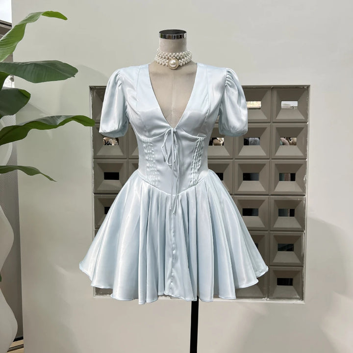 Stylish Satin Low Cut Mini Cocktail Dress