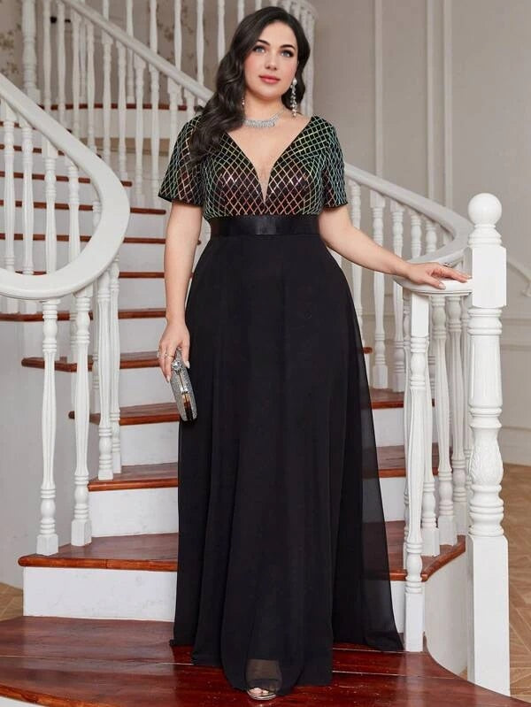 Rhombus Sequin Plus Size Women's Maxi Dress| All For Me Today