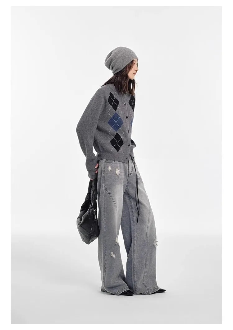 Sweet Diamond-shaped Pattern Cardigan