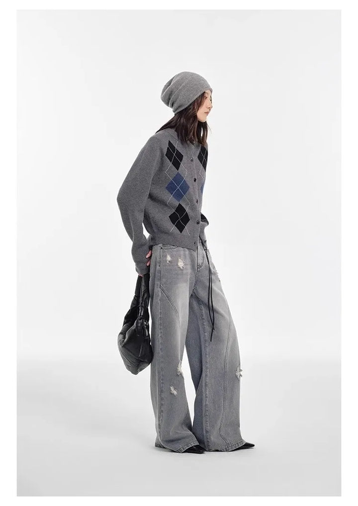 Sweet Diamond-shaped Pattern Cardigan