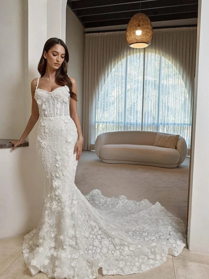 Attractive 3D Floral Lace Bridal Gown