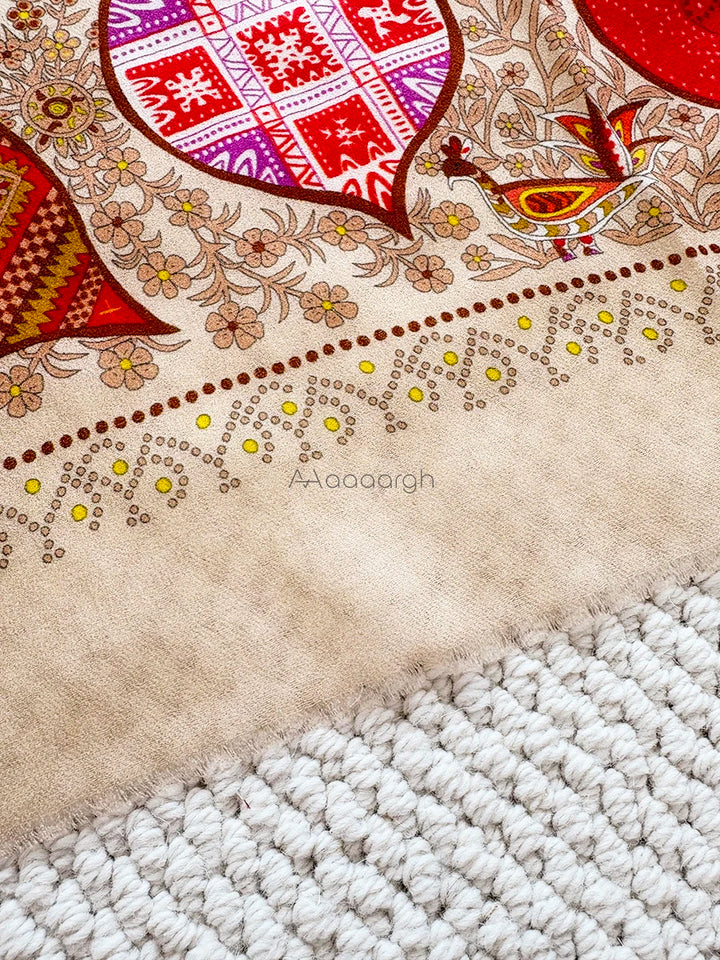 Oversized Printed Cashmere Tassels Scarf