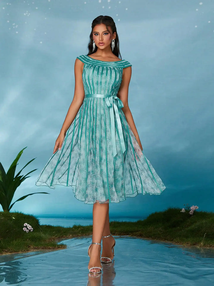 Elegant Round-neck Mesh Evening Dress