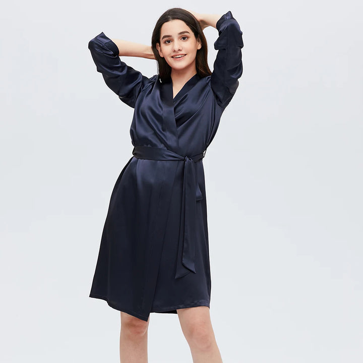 Elegant Long Sleeve Pure Silk Robe